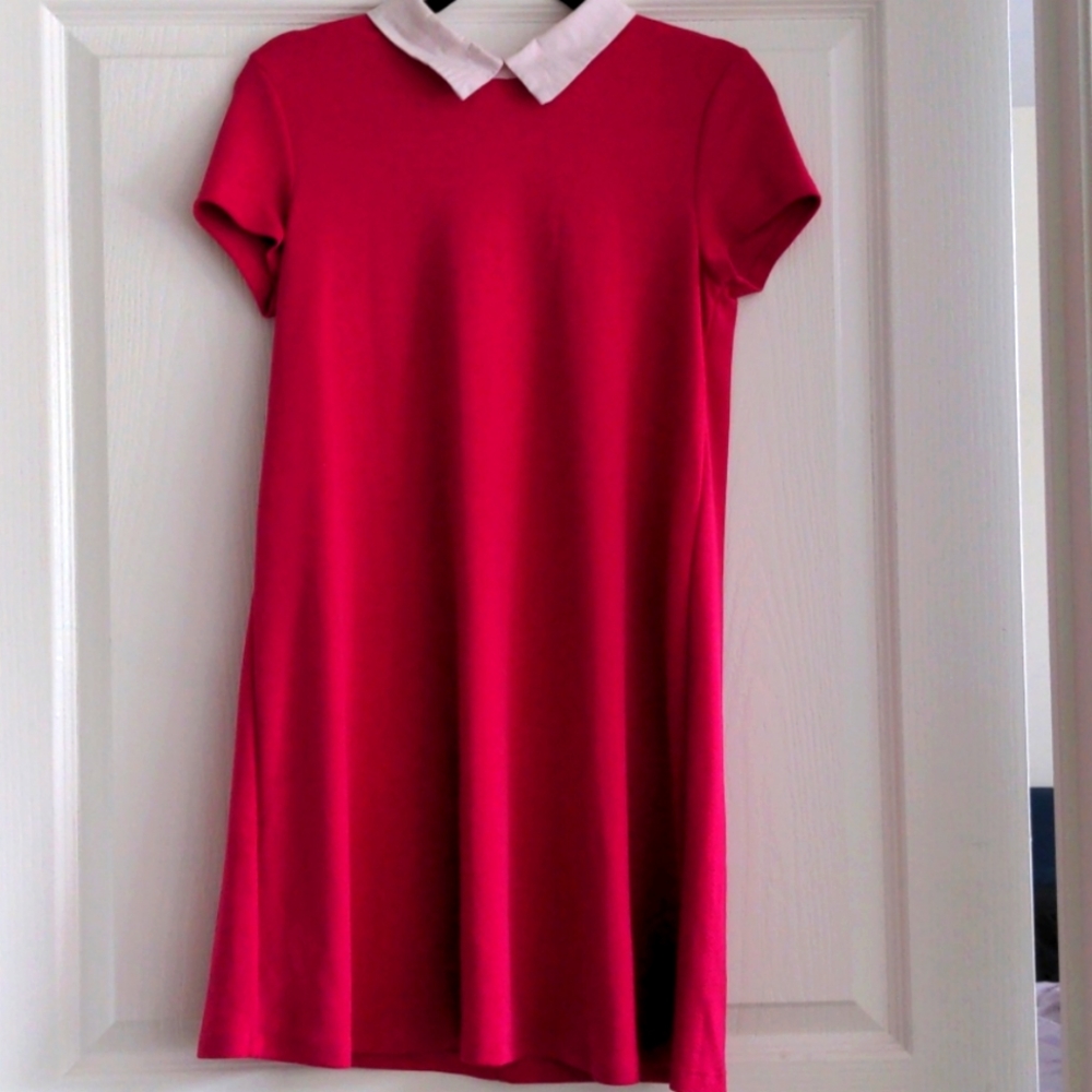 Bright pink mini dress with collar in size 8